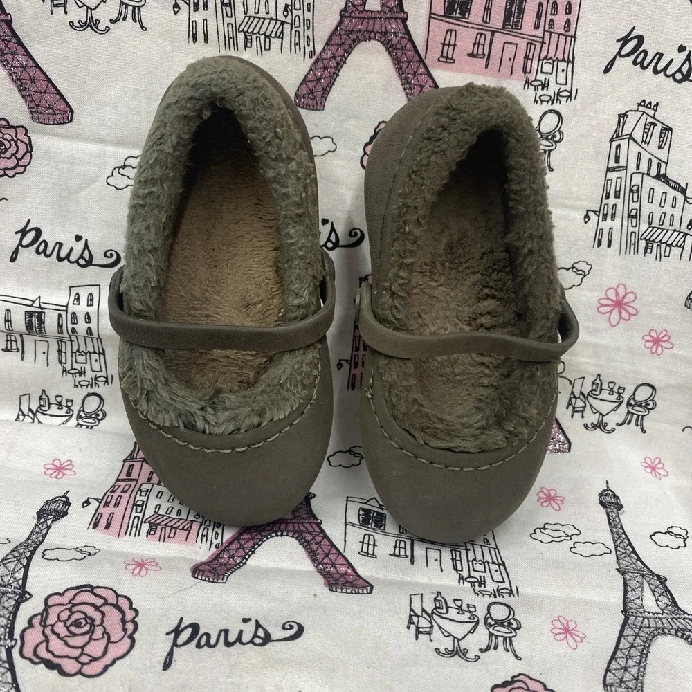 Crocs Fur Lined Mary Janes Sandals Shoes Girls Size 6 7 Toddler